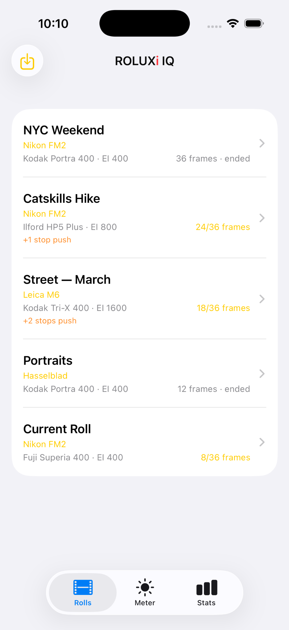 ROLUXi IQ roll list screen